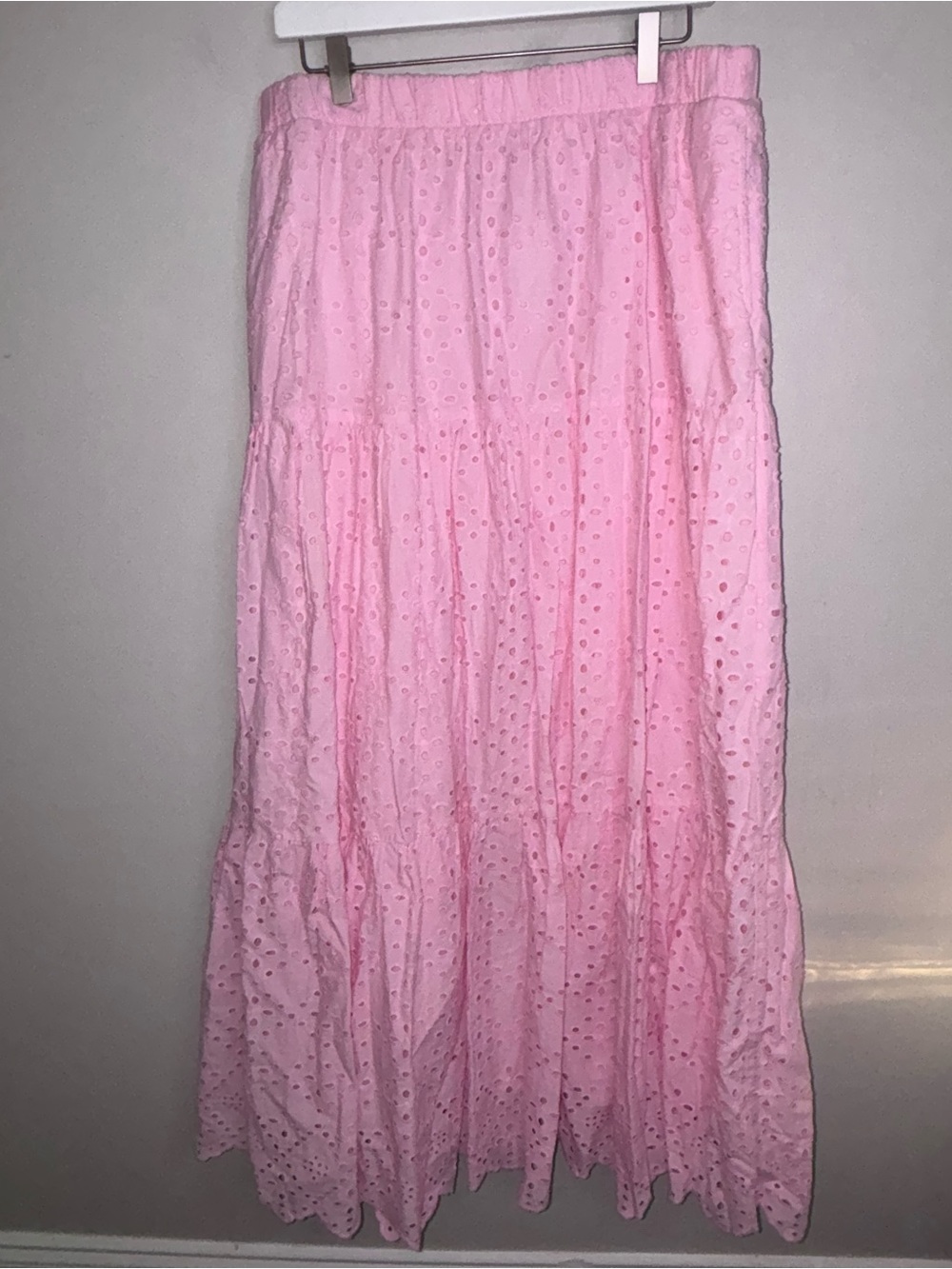 Crown & Ivy NWT light pink eyelet pull on cotton tiered maxi skirt lined size XL